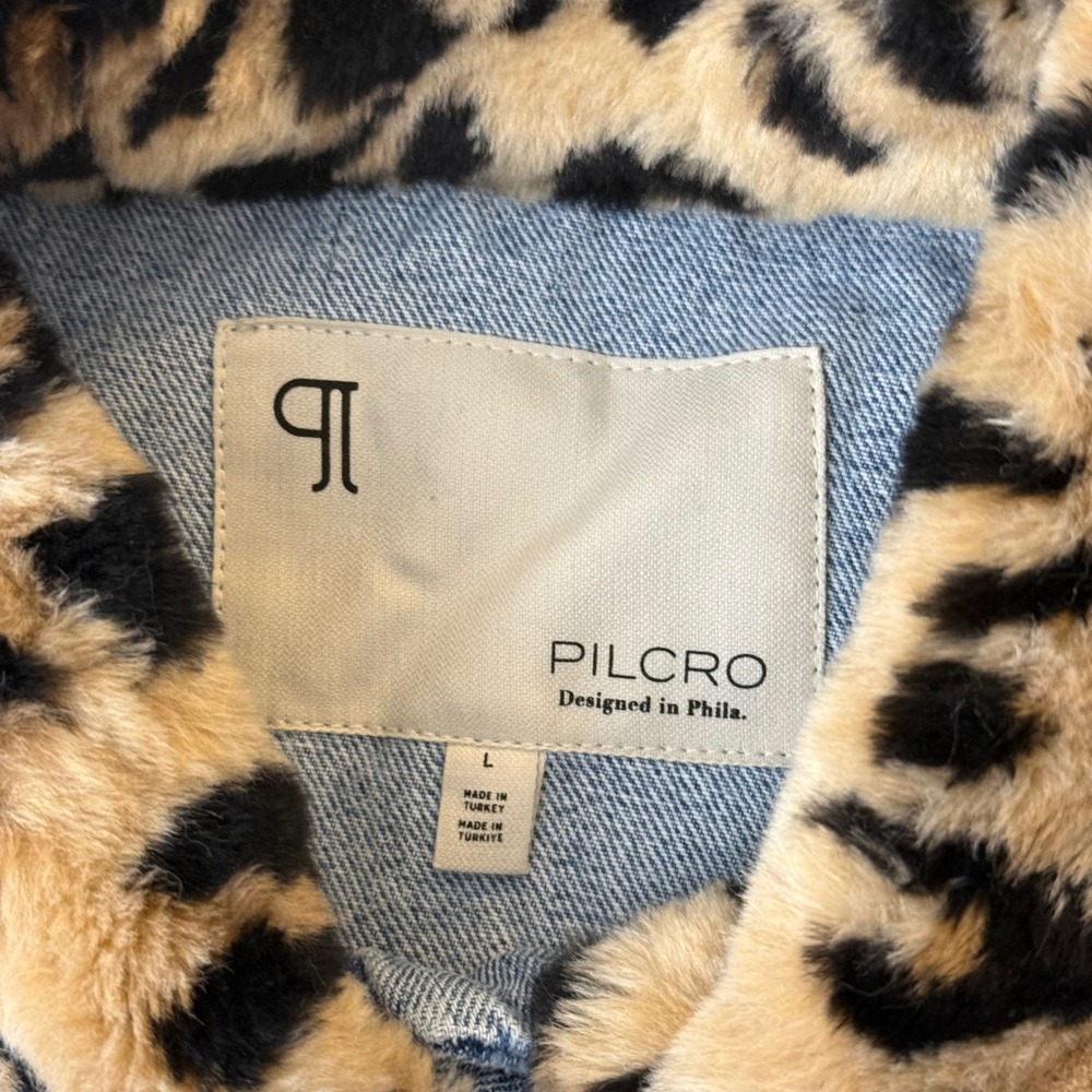 NWT Pilcro The Weston Denim Boyfriend Jacket Womens Large Leopard Collar Edition - Picture 8 of 15